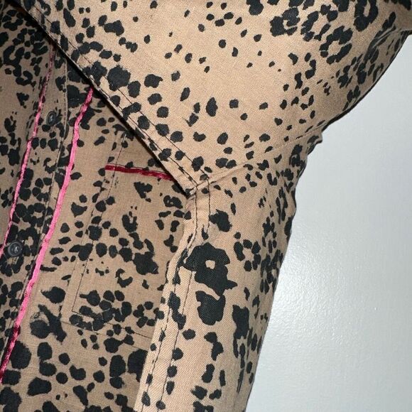 J. Crew Women’s Linen Blend Brown Black Cheetah Print Button Up Size XS - Picture 5 of 12